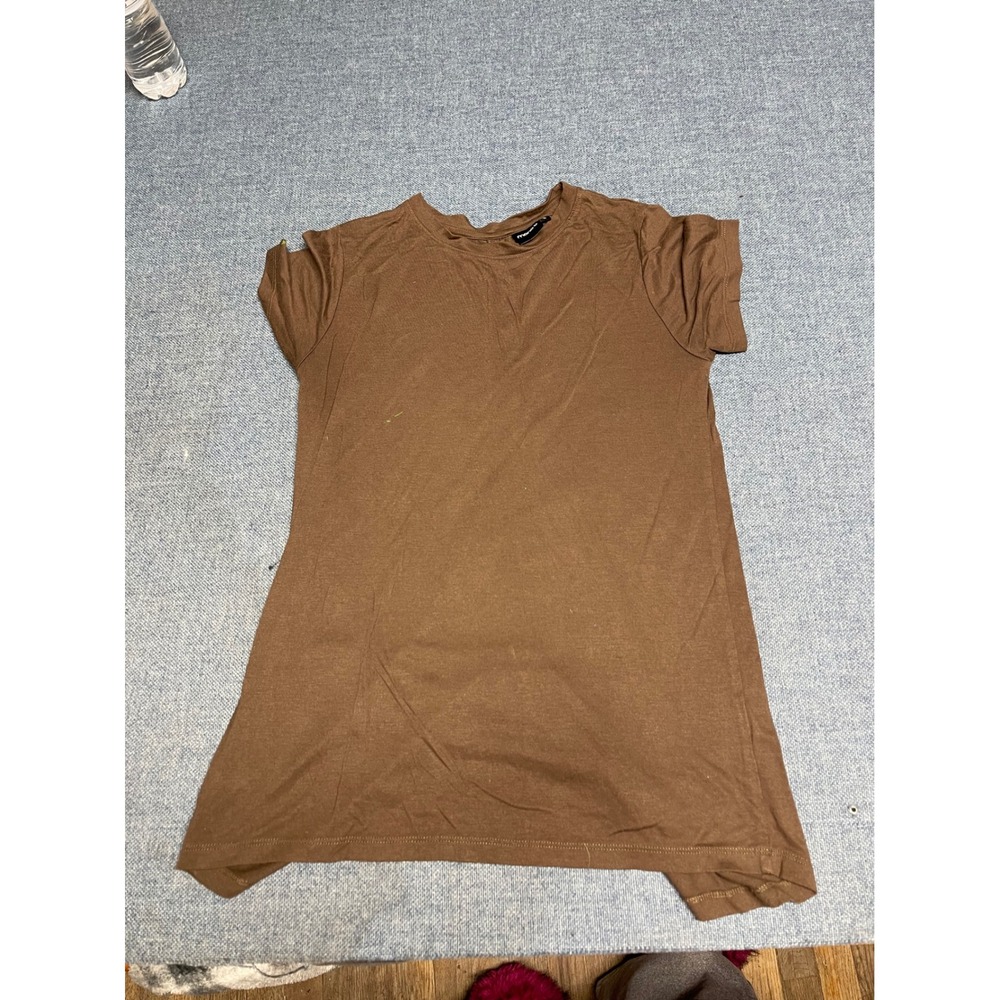 Mono B Brown Split Back Short Sleeve Activewear Top Small